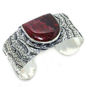 Men's BloodStone Gem Handmade 925 Cuff Bracelet